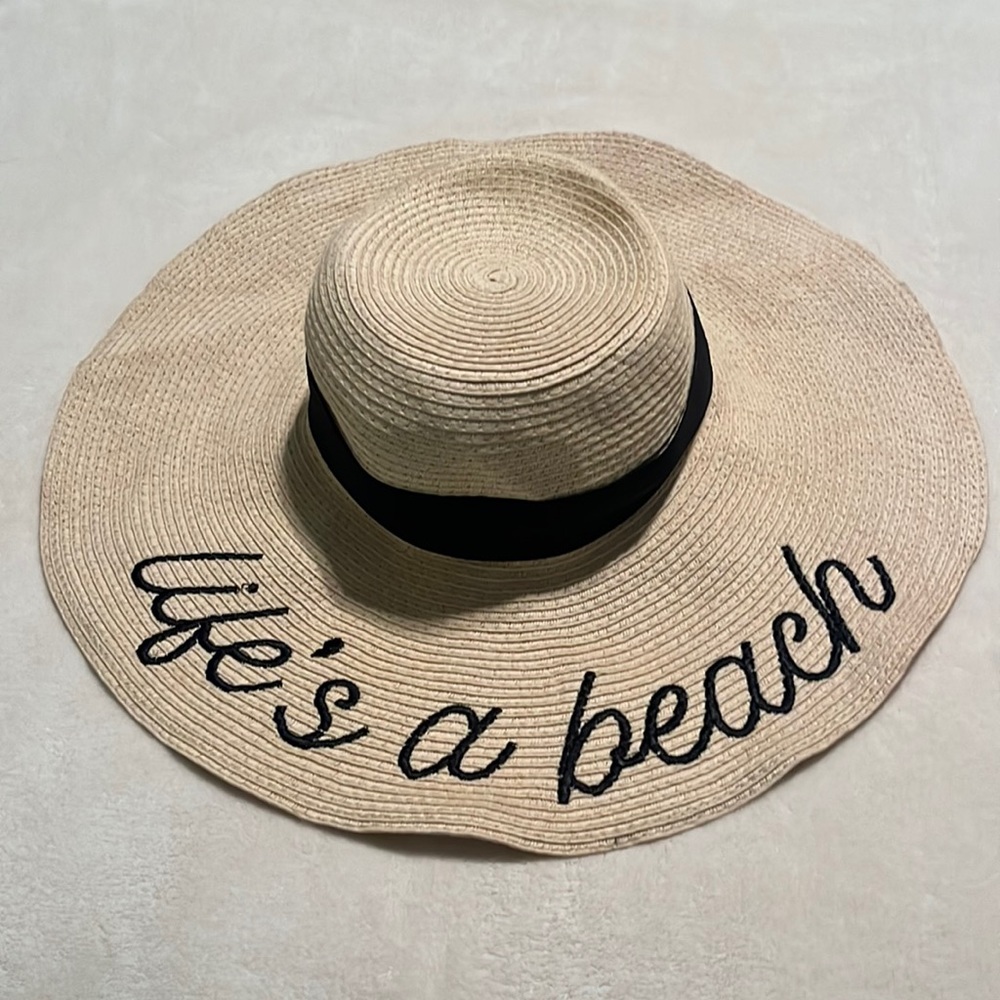 SERRA Life’s a Beach Embroidered Wide Brim Sun Hat OSFM